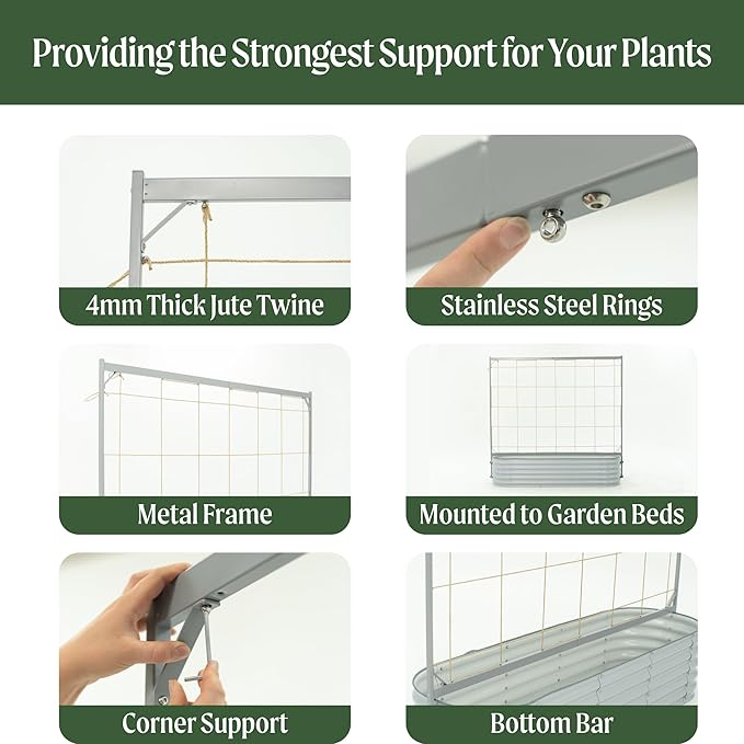 Vego Garden 9.5ft Long Metal Frame Tomato Trellis, Garden Trellis for Climbing Plants Like Cucumber Beans Tomatoes & Vines, for Raised Garden Beds