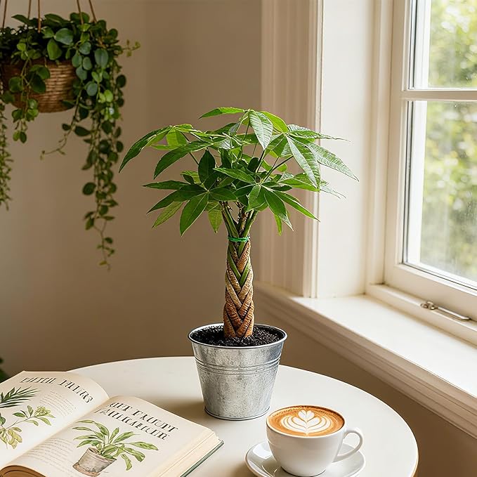 Live Plants Money Tree in 4" Matte Metal Pot, Easy to Grow Houseplant, Indoor Bonsai, Home Office Decor, Birthday Housewarming Gift