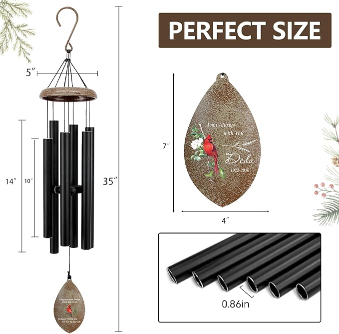 ASTARIN Custom Cardinal Memorial Wind Chimes, 35" Sympathy Gifts Wind Chime for Loss of Mom Dad Sister Son, Personalized Name Date Bereavement Condolence Gift for Outside Outdoor