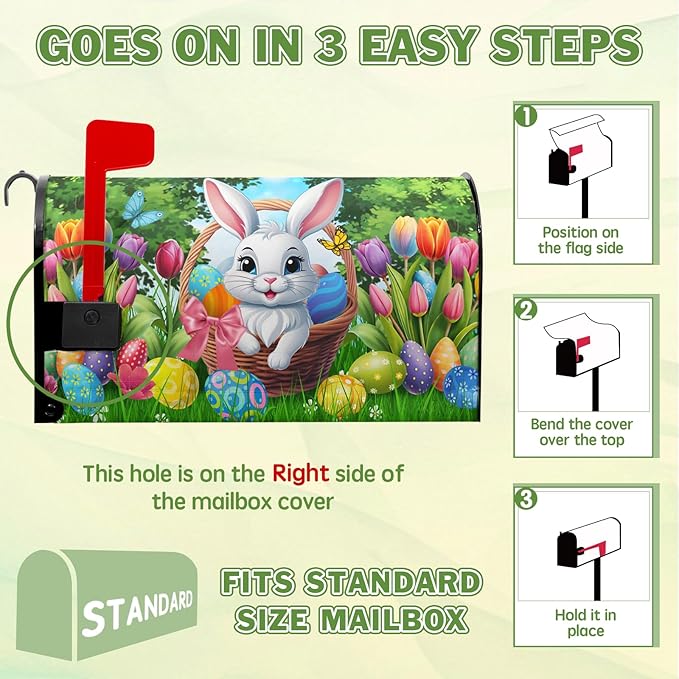 Easter Mailbox Covers Magnetic Rabbit Mailbox Cover Spring Colorful Tulips Post Letter Box Cover Outdoor Garden Holiday Decoration 21x18 in Eggs