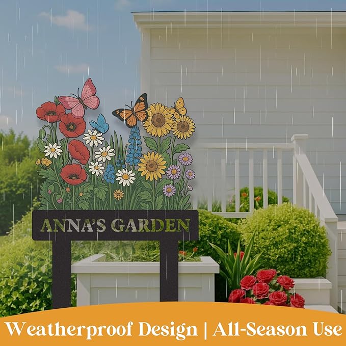 Personalized Garden Signs, Colorful Flowers Garden Decor for Outside, Decorative Yard Stakes, Metal Yard Art, Patio Decor, Custom Last Name Sign, Lawn Art, Housewarming Gifts Color09