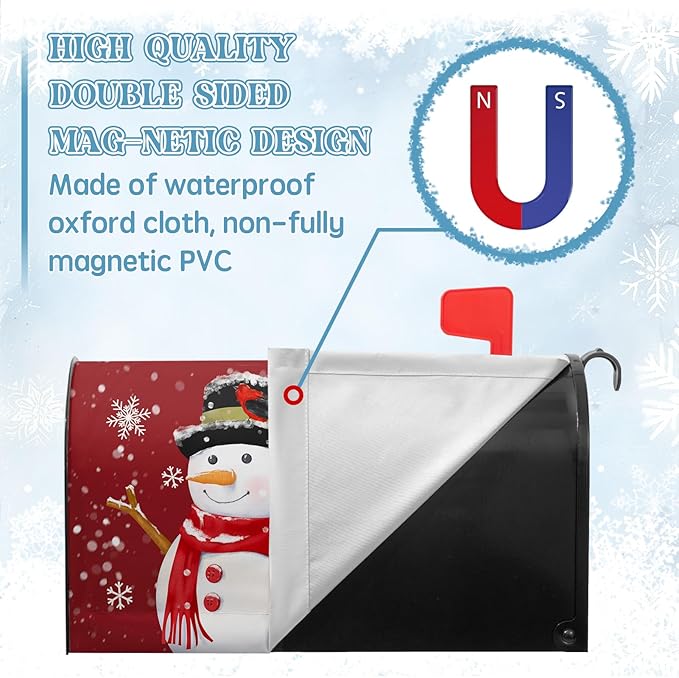 Christmas Snowman Mailbox Cover Winter Red Santa Claus Large Size Mailbox Covers Merry Christma Magnetic Mail Box Wrap Cardinal Bird Dust-Proof Postbox Covers Oversized 25.5 X 21 Inch