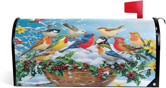 SUABO Mailbox Cover Group Colorful Birds Standard Magnetic Mailbox Covers Wraps for Christmas Home Yard Garden Decor