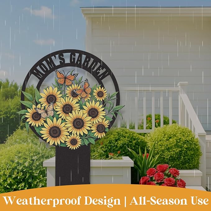 Personalized Garden Signs, Colorful Sunflower Garden Decor for Outside, Decorative Yard Stakes, Metal Yard Art, Patio Decor, Custom Last Name Sign, Lawn Art, Housewarming Gifts Color07
