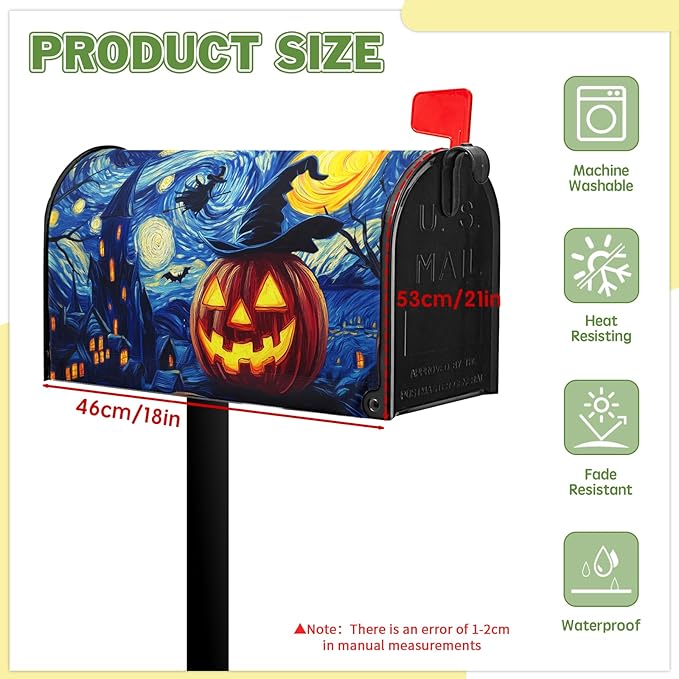Halloween Mailbox Covers Magnetic Standard Size 21x18 inch Pumpkin Lanterns Post Letter Box Cover Scary Night Mailbox Wrap Castle Witch Forest Fall Autumn for Outside Garden Yard Decor