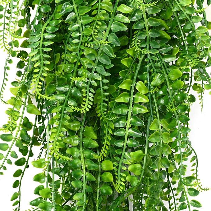 CLONG 2 pcs Artificial Hanging Ferns Plants Vine Fake Ivy Boston Fern Hanging Plant Outdoor UV Resistant Plastic Plants (2, Green)