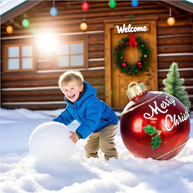 32 Inch Giant PVC Christmas Decorated Ball Inflatable Outdoor Holiday Yard Decorations Yard Decorations Outdoor Decorations for Decor(1 Pcs) (red Balloon)