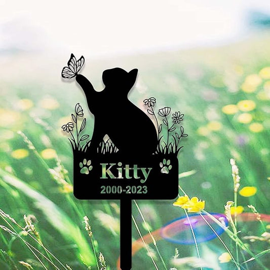 Custom Cat Memorial Stake Sign Metal Cat Grave Marker Cat Garden Decor Remembrance Stake Personalized Cat Name Yard Stake Pet in Heaven Loss of Cat Sympathy Gift