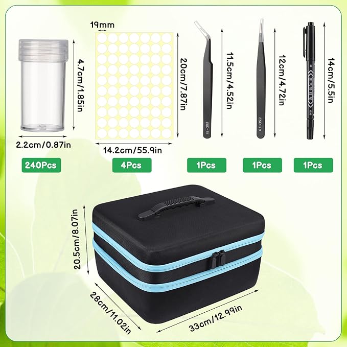 Seed Storage Organizer Sturdy Seed Organizer Storage Box Containers Label Stickers Funnel Straight Curved Tip Tweezers for Vegetable Plants Garden 240 Slots