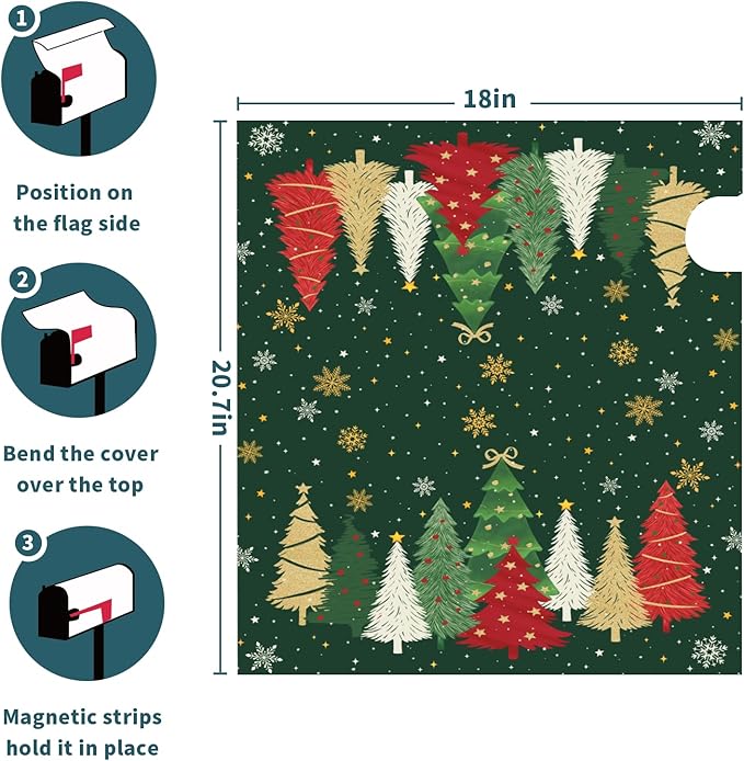 Christmas Mailbox Covers Magnetic Standard Size Xmas Tree Print Forest Green Winter Mailbox Wraps Holiday Themed Outdoor Decorative Letter Box Cases for Home Garden Outside Decor, 21x18 Inch