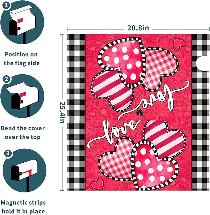 Valentine's Day Mailbox Covers Magnetic Standard Size 21 X 25.5 Inch Red Pink Love Hearts Magnetic Mailbox Cover Valentine Mailbox Wraps Post Box Cover Decoration Outdoor Garden Home Yard Outside