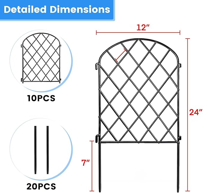 Decorative Garden Small Fence 10 Pack,10 Ft (L) X 24 in (H) Black Mesh Rustproof Metal Fence, Animal Barrier Fence for Small Dog, Border Folding Patio Fences,Outdoor Flower Bed Landscape Decor