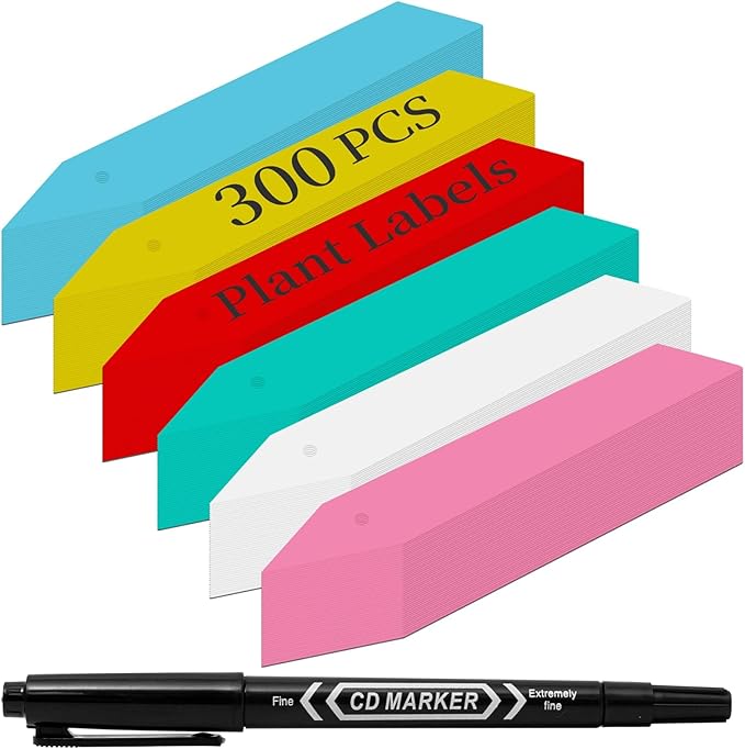 Dalzom® 300Pcs 4" Plant Labels with Marker Pen, Waterproof Plastic Plant Tags for Outdoor Seedlings Vegetable Garden Signs Markers Label Stakes (Multicolor)