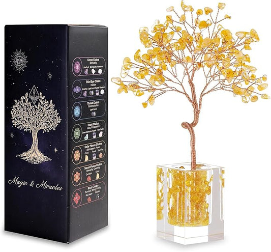 Citrine Crystal Tree of Life Healing Crystals and Stones Home Office Desk Decor Money Bonsai Fengshui Tree for Positive Energy Good Luck Handmade Spiritual Gifts for Women