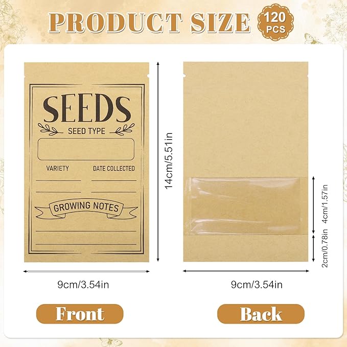 120 Pcs Seed Envelopes Packets Organizer 3.54 X 5.5 Inch Seed Storage Envelopes Resealable with Clear Window Seed Saver Bags for Flower Vegetable Seed Saving