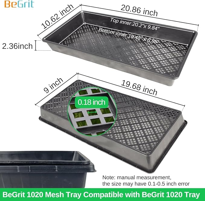 BeGrit 1020 Mesh Trays 1020 Trays with Holes Mesh Bottom Tray for Microgreen Plant Seed Germination Propagator Tray 10'' x 21'' 6-Pack