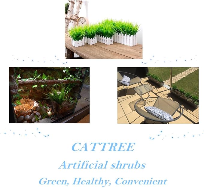 CATTREE Artificial Shrubs Bushes, Plastic Wheat Grass Green Leaves Fake Plants Wedding Indoor Outdoor Home Garden Verandah Kitchen Office Table Centerpieces Arrangements Christmas Decoration 4 pcs