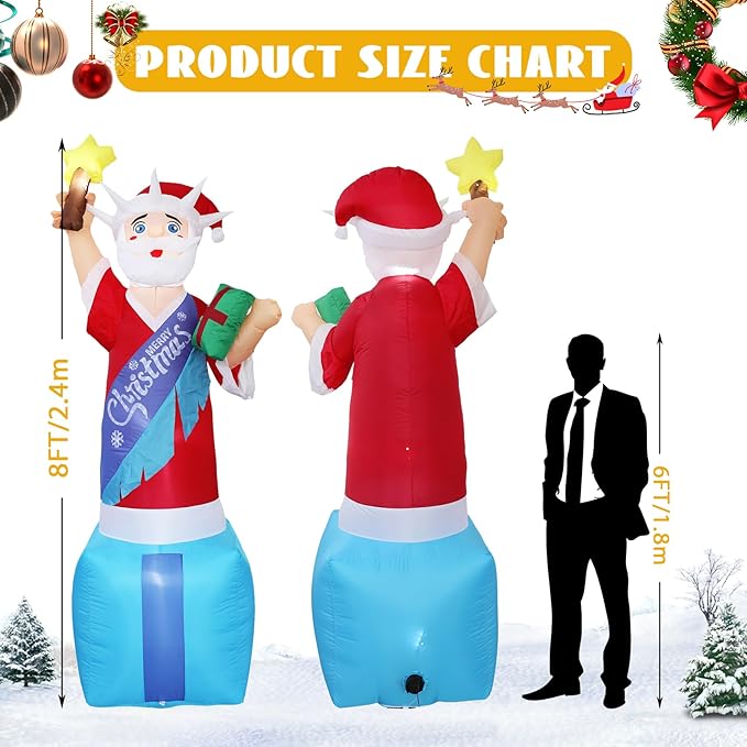 DearSun 8FT H Giant Animated Christmas Inflatable Santa Claus, Blow up Christmas Santa with Build-in LED Lights Outdoor Indoor Holiday Garden Yard Decoration