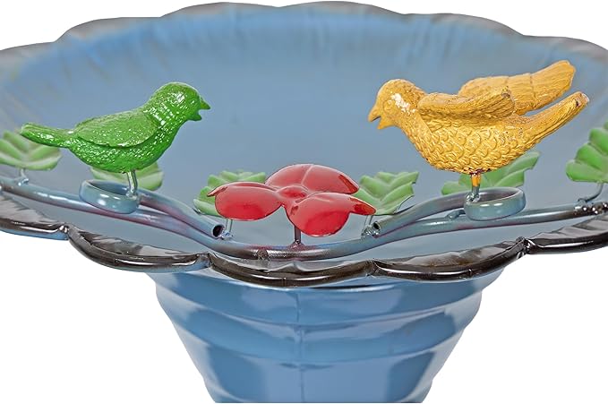 Alpine Corporation ORS112BL Vintage Metal Pedestal Birdbath with Stand, Shallow Bird Bath Bowl for Outside, 28" H, Blue
