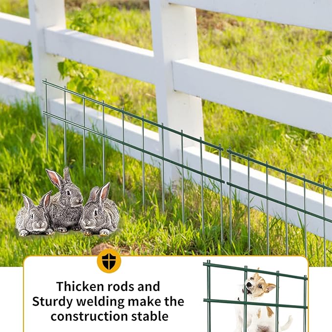 Adavin No Dig Animal Barrier Fence Green Garden Fences, 10 Pack 20 in(L) X10 in(H) Dog Under Fence Barriers, 2 Inch Gap for Dog Rabbits Fences Panel Ground Stakes for Outdoor Patio. Total 17 Ft(L)