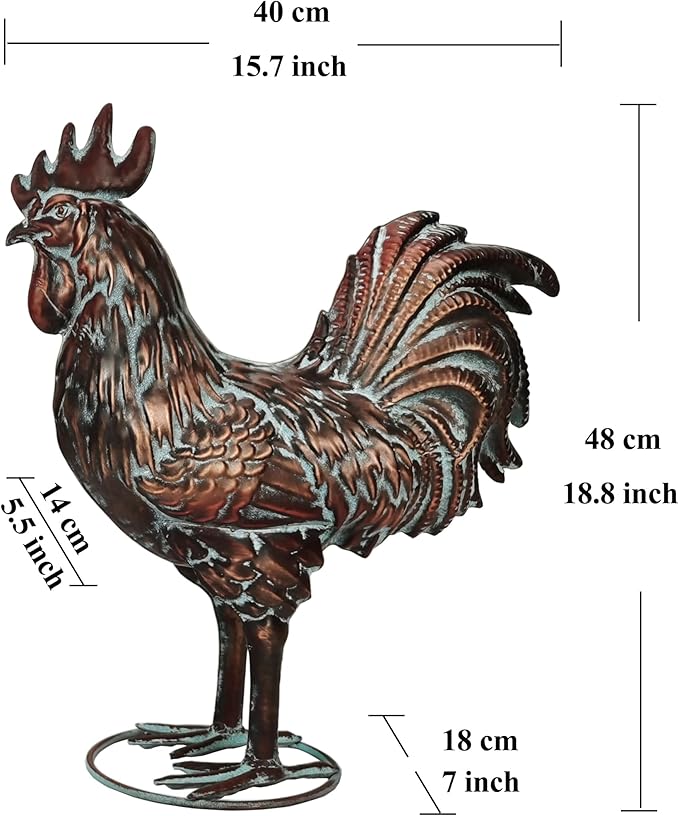 Metal Rooster Statue Garden Yard Decor,15.7"L x 18.8"H Metal Chickens Yard Art, Vintage Outdoor Chicken Rooster Figurine for Backyard Patio Lawn Home Kitchen Decorations, Gift for Chicken Lovers