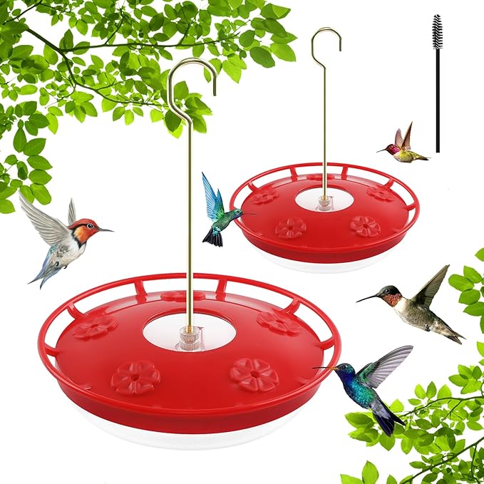FEED GARDEN 2 Pack 16 OZ Hummingbird Feeders for Outdoor 5 Feeder Ports Ant Bee Proof Leak-Proof Cleaning Brushes Nectar Easy Clean Fill Bird Feeder for Garden Red Décor for Mom