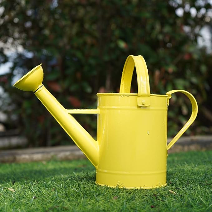Topadorn Watering Can for Indoor Plants, Outdoor Garden Metal Watering Pot with Handle and Rosehead Modern Style, 11.4”W x 4.72”D x 8.66”H, 55 Oz.,Yellow