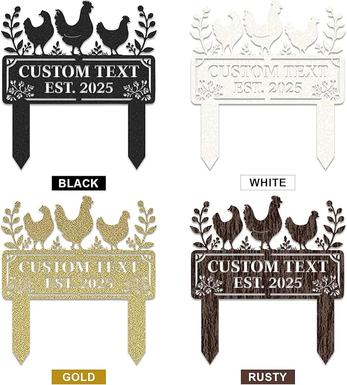 Personalized Metal Chicken Coop Sign, Custom Name Chicken Coop Signs for Outside, Decorative Garden Stakes, Metal Yard Art, Backyard Farmhouse Decor, Chicken Gifts for Women Man Color02