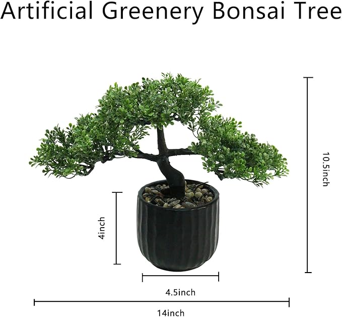 Artificial Bonsai Tree - Small Faux Bonsai Plants Indoor Japanese Fake Greenery Potted Plant with Ceramic Pot for Home Office Bedroom Living Room Bookcase Indoor Shelf Porch Decoration (14 x10.5 in)