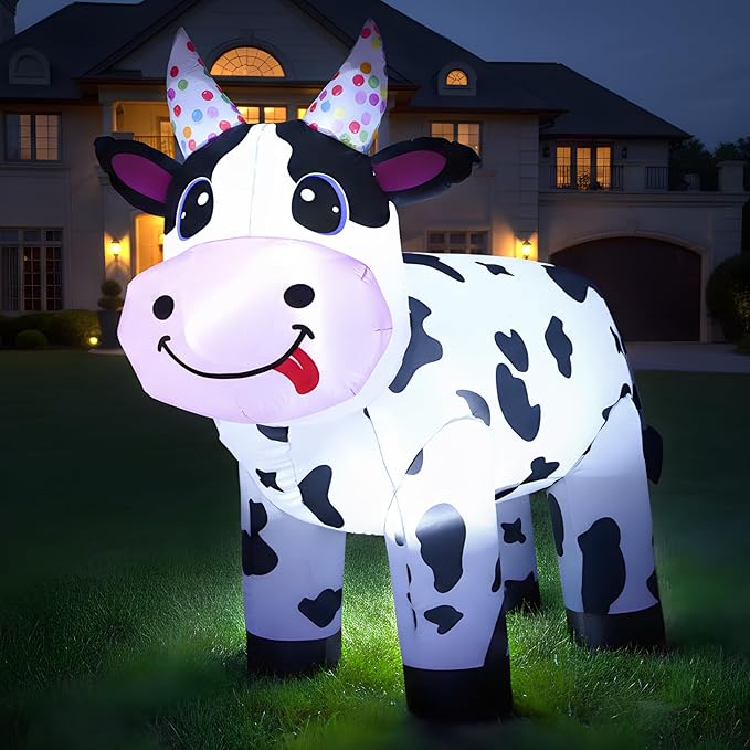 4FT Christmas Spring Farm Ranch Inflatable Cute Farm Cow Blow up Decoration with LED Light Outdoor Indoor Yard Graden Lawn Party Holiday Decor