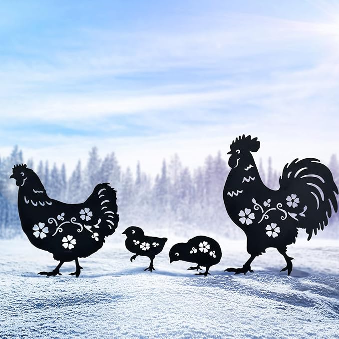 Chicken Metal Decorative Garden Stakes Chicken Gifts for Women/Men Chicken Lovers Gifts Silhouette Statues for Yard Art, Outside, Patio, Outdoor Decor, Garden Decorations, Lawn Ornaments