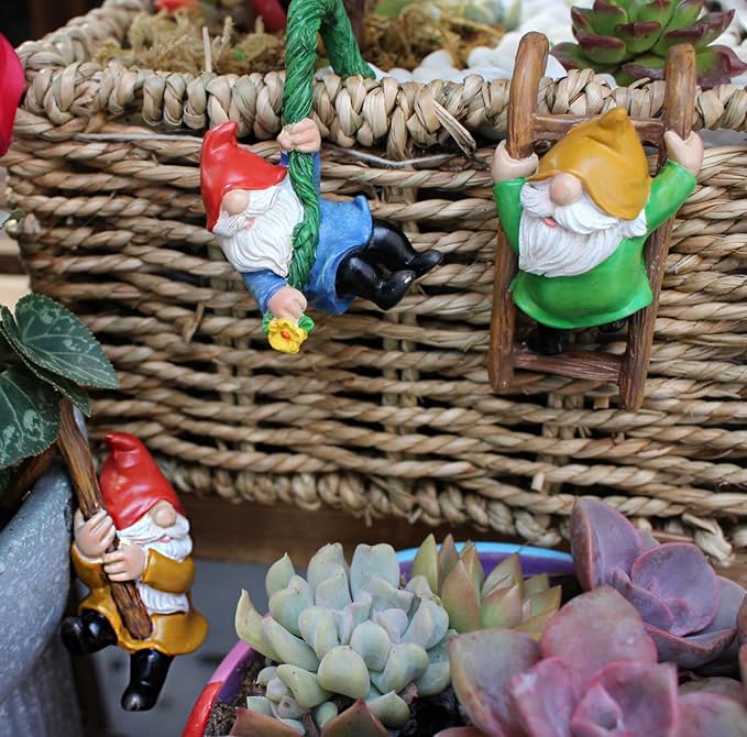 3Pcs Gnomes Set Indoor Outdoor Decor, Miniature Flower Pot Figurines Statue for Fairy Garden Desk Ornament Yard Dwarf Office Window