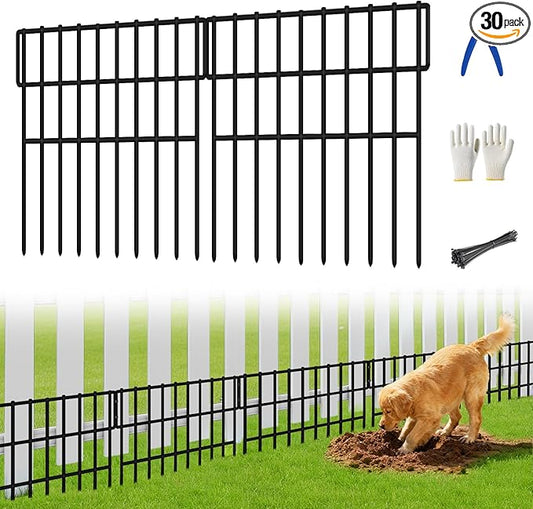 30 Panels Garden Fence Animal Barrier, Animal Barrier Fences No Dig Fence, 42.5ft(L) x 13in(H) Dog Fencing Rabbit Fences, 1.5in Spike Spacing Rustproof Metal Fences Border for Outdoor Yard