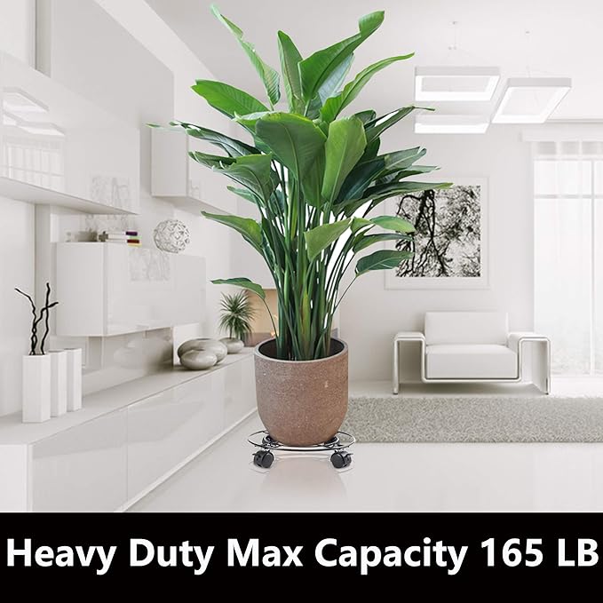 2Pack Plant Caddy with Wheels Heavy Duty Metal Iron, 13'' Black Capable of Bearing 164 LBS, Plant Stand with 360° Lockable Wheels for Plant Pots, indoor outdoor garden planter