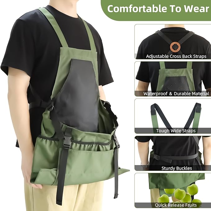 Gardening Apron Fruit Picking Bag, Harvesting Pouch with Quick Release Pocket, Vegetable Harvest Picking Bag