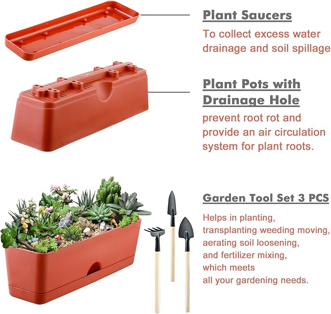 2-Pack Large Window Boxes Planters 16 Inch Rectangle Plant Box Rectangular Plant Pots for Outdoor and Indoor Plants Plastic Windowsill Planters for Herbs Vegetable Flowers Long Window Sill Plant Box
