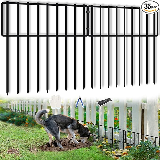 KYATE 35 Panels Animal Barrier Fence, 35ft(L) X 13inch(H) No Dig Rabbit Fences for Garden, Dog Digging Defense Ground Bottom Blockers, Rustproof Metal Border for Outdoor Patio Landscaping