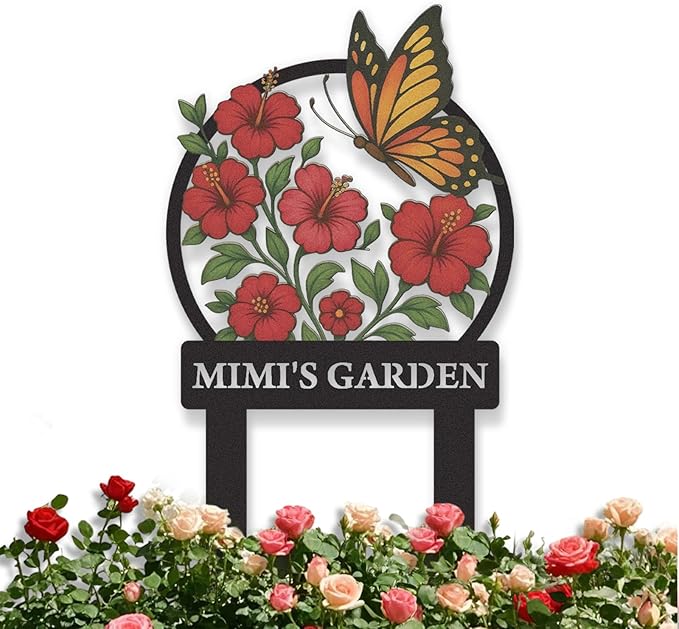 Personalized Garden Signs, Colorful Butterfly Garden Decor for Outside, Decorative Yard Stakes, Metal Yard Art, Patio Decor, Custom Last Name Sign, Lawn Art, Gardening Gifts Color05