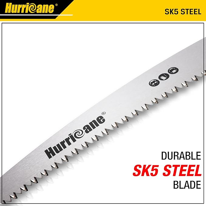 HURRICANE Folding Saw/10 Inch Pruning Implement/Wood-Cutting Gear/Camping Tree Cutter with SK5 Curved Blade/Triple-cut Razor Teeth/Outdoor Portable Cutter for Tree Trimming Gardening Hiking