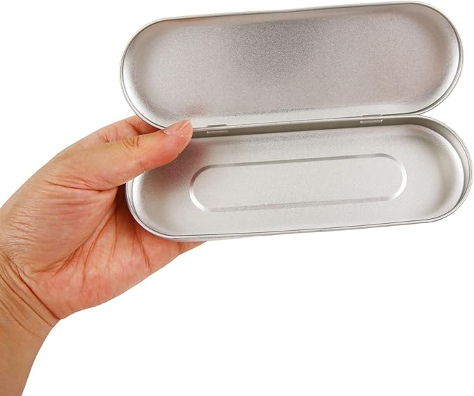 Vagocom 2pcs Metal Hinged Storage Boxes,6.89x2.36x0.71inch / 17.5x6x1.8cm Portable Empty Containers Case with Lid for Bandaid,Seed,Match,Crafts,Sewing,Home,Travel(Silver)