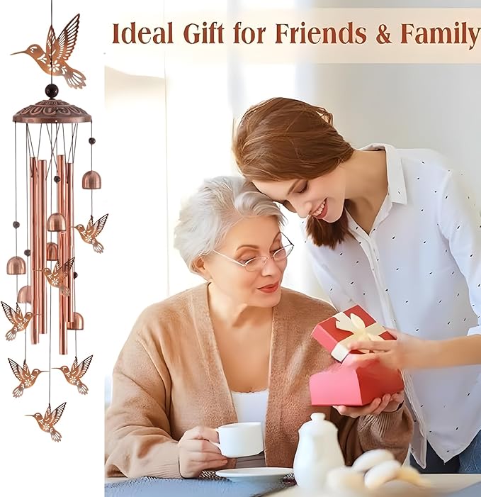 Hummingbird Wind Chimes for Outside, Gifts for Women/Men, Metal Windchimes for Outdoor Garden Decor Yard Decor Birthday Gifts Memorial Gift Housewarming Gift