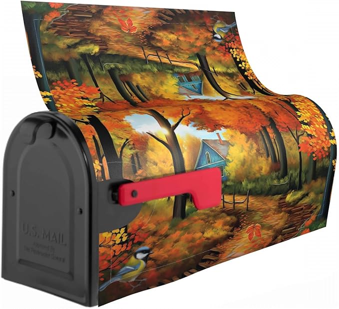 Sweetshow Fall Mailbox Covers Magnetic Maple Leaves Bird Mailbox Cover Autumn Mailbox Cover Magnetic Mailbox Wraps Standard Size 18" X 21" Holiday Garden Mailboxs Decorations for Outside