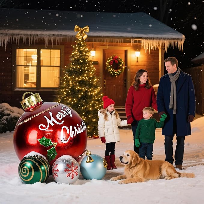Giant PVC Christmas Decorated Ball Inflatable Outdoor Holiday Yard Decorations - Red Balloon with Letters (32 Inch, 60cm,1Pcs)