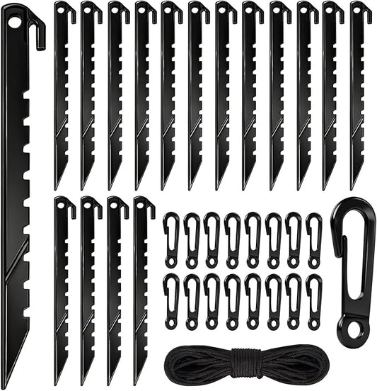 33Pcs Inflatable Stakes and Tether, Heavy Duty Plastic Tent Stakes with Hooks for Inflatables Spikes Replacement Halloween Christmas Holiday Inflatable Decoration Accessories for Garden Home Lawn