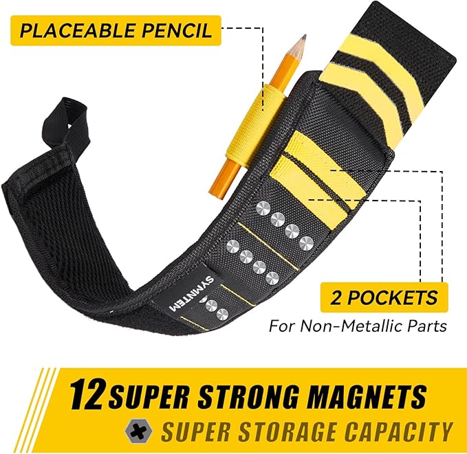 Gifts for Dad, Lanyard Magnetic Wristband for Tools, Birthday Gifts for Men, Lightweight 1680D Double Oxford Fabric, 12 Super Strong Magnets, Gifts for Men, Women, Yellow