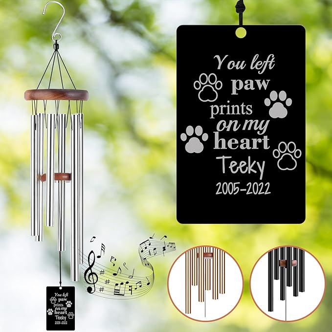 Pet Memorial Wind Chimes Engraved Personalized Wind Chimes for Loss of Loved Dog,Sympathy Wind Chimes for Outside,Bereavement/Remembrancegifts for Loss of Dog