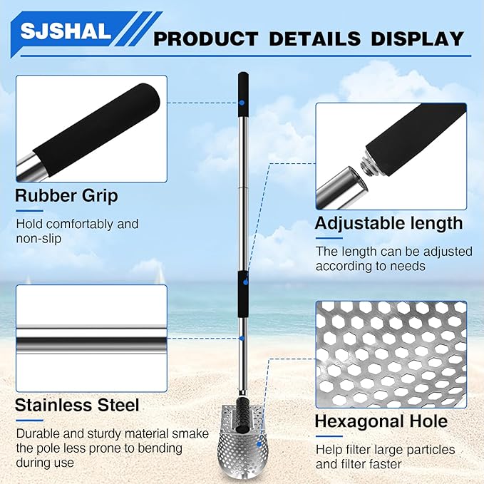Sand Scoops for Metal Detecting, Metal Detecting Accessories, Beach Metal Detector Scoop, Sand Sifter Shovel for Underwater Treasure Hunting