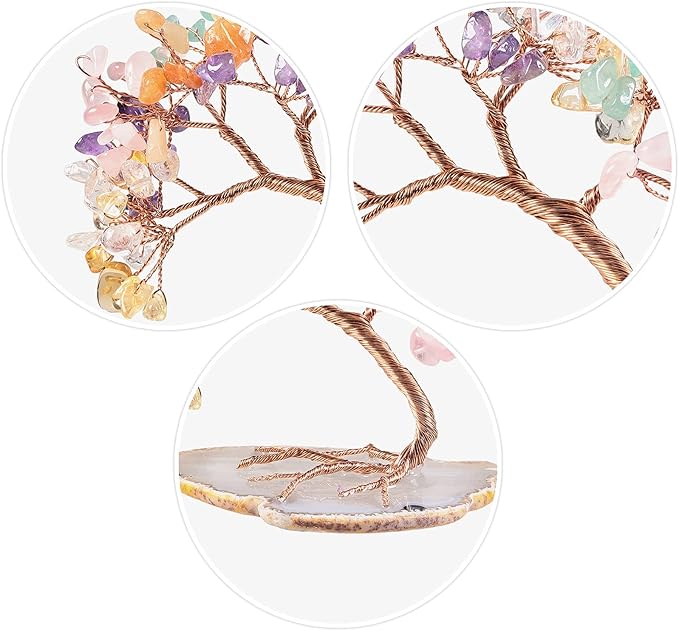 mookaitedecor Colorful Crystal Money Tree Agate Slice Base Feng Shui Bonsai Crystal Tree for Wealth Luck Desk Decor, 3-4 Inch High