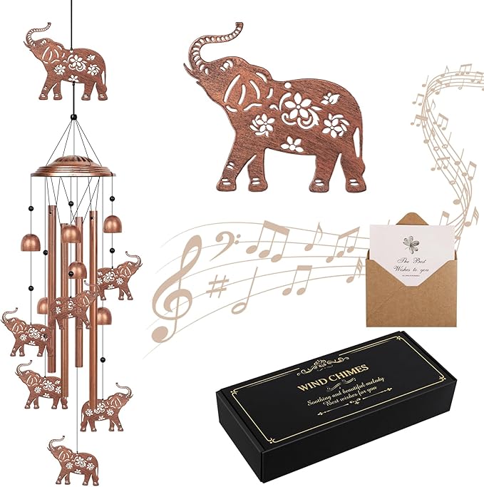 YHmall Elephant Wind Chimes for Outside, 35" Elephant Gifts for Women Men Metal Elephants Decor Windchimes Outdoors Memorial Wind Chime, for Home Garden Outdoor Yard Decor