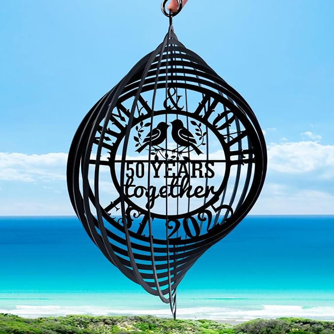 Personalized Metal Wind Spinners, Custom Name Garden Wind Spinners, Hanging Outdoor Decor, Yard Art, Hanging Wind Spinner for Indoor Lawn Patio Porch, for Couple Parents Color11